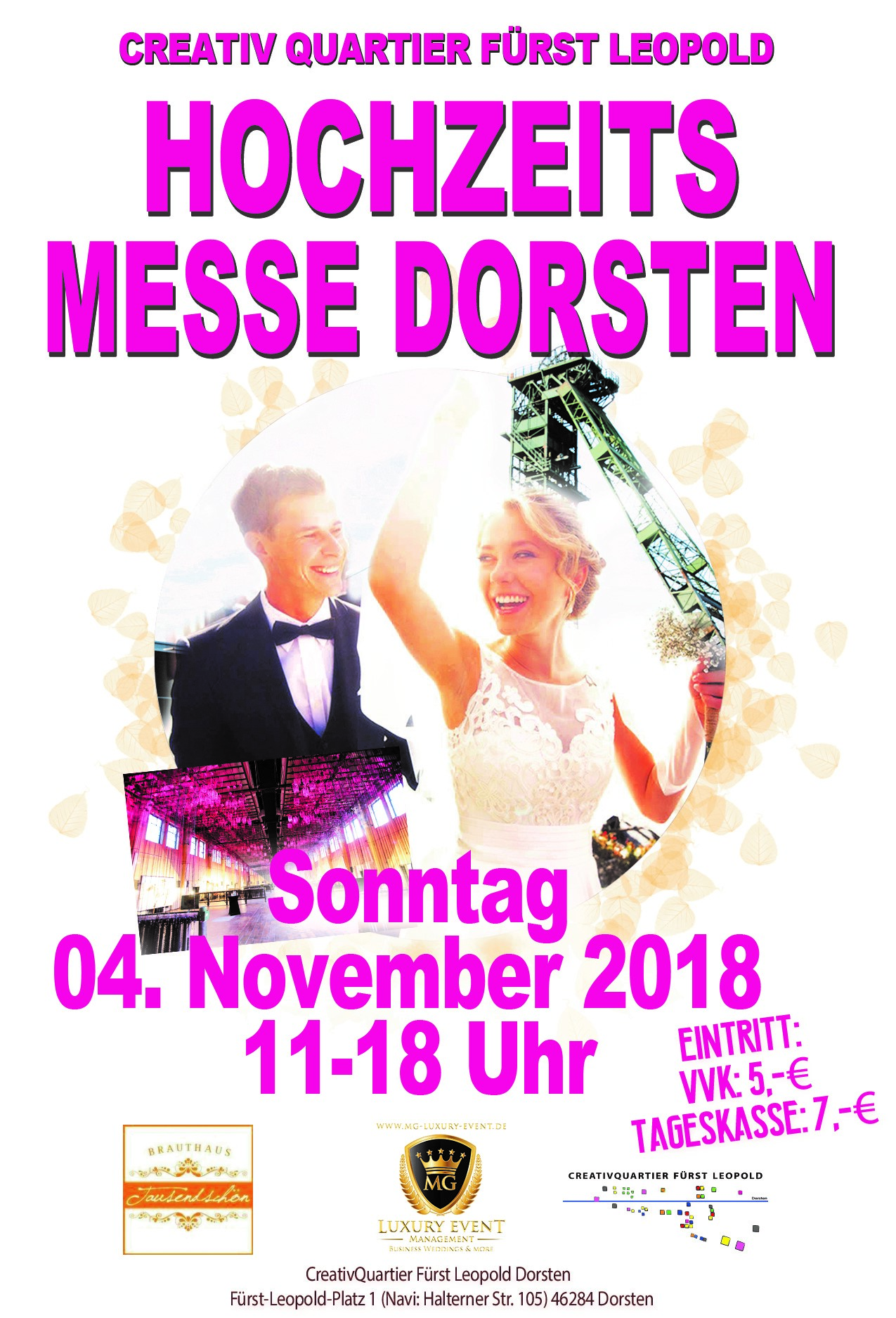 Hochzeitsmesse Dorsten 2018 am 4.11.2018, tischdeko-online mit dabei, Messe-Rabatt 10%