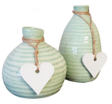 Geriffelte, Vasen mit einem Herz in der Farbe Aqua - 1