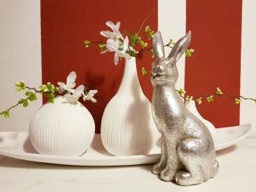 Osterdekoration - ein Hase (22 cm) in der Farbe Silber - 3