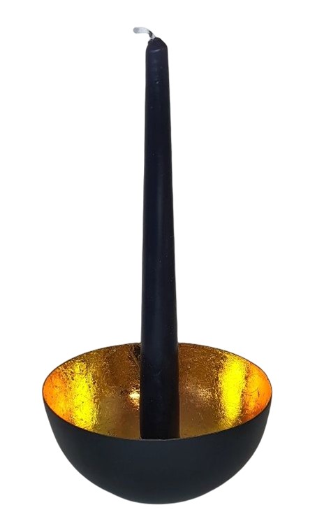 Kerzenhalter, Kerzen-Schale schwarz/gold aus Metall