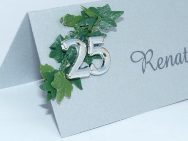 Tischkarte 25 mit Efeublättern. Silberhochzeit oder Jubiläum 2