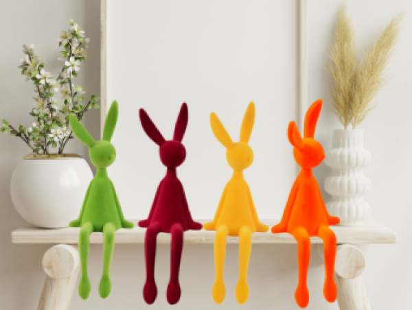 Sitzender Osterhase – Beflockte Dekofigur in 4 Farben - 3