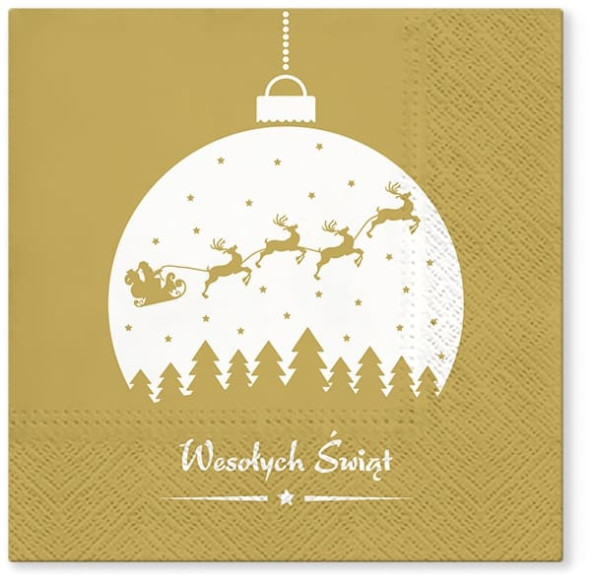 Weihnachtsservietten  "Wishes on bauble gold" - wesolych swiat