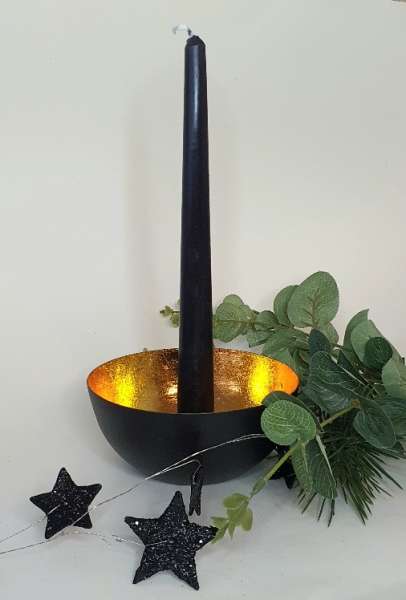 Metall, aus Kerzen-Schale schwarz/gold Kerzenhalter,