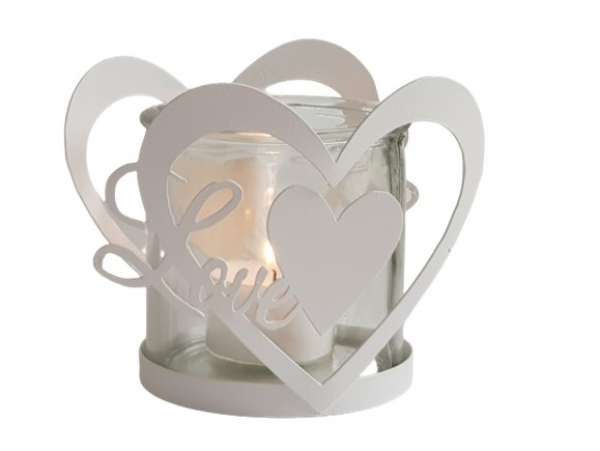 Windlicht "Love" mit Herzen aus Metall - 3