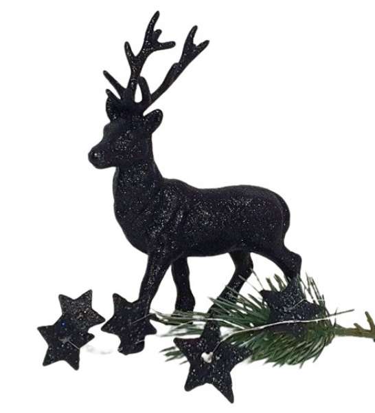 Weihnachtsdeko - Girlande mit Glitzer-Sternen in der Farbe Schwarz - 2